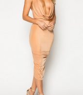 photo Solid Color Scoop Back Halter Dress by OASAP, color Nude - Image 8