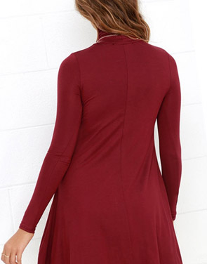 photo Solid Color Turtleneck Stretch Knit Trapeze Dress by OASAP - Image 2