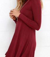 photo Solid Color Turtleneck Stretch Knit Trapeze Dress by OASAP - Image 3