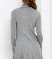 photo Solid Color Turtleneck Stretch Knit Trapeze Dress by OASAP - Image 6
