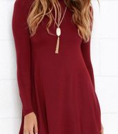 photo Solid Color Turtleneck Stretch Knit Trapeze Dress by OASAP - Image 10