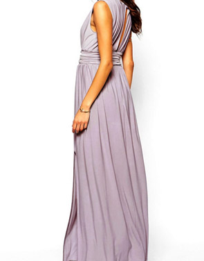 photo Solid Deep V-Neck Sleeveless High Slit Evening Dress by OASAP, color Light Purple - Image 2