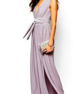 photo Solid Deep V-Neck Sleeveless High Slit Evening Dress by OASAP, color Light Purple - Image 3