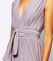 photo Solid Deep V-Neck Sleeveless High Slit Evening Dress by OASAP, color Light Purple - Image 4