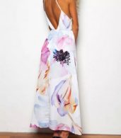 photo Spaghetti Strap Backless Floral Slit Maxi Dress by OASAP, color Multi - Image 2