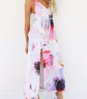 photo Spaghetti Strap Backless Floral Slit Maxi Dress by OASAP, color Multi - Image 3