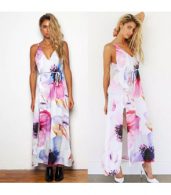 photo Spaghetti Strap Backless Floral Slit Maxi Dress by OASAP, color Multi - Image 9
