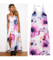 photo Spaghetti Strap Backless Floral Slit Maxi Dress by OASAP, color Multi - Image 10