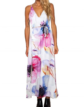 photo Spaghetti Strap Backless Floral Slit Maxi Dress by OASAP, color Multi - Image 1