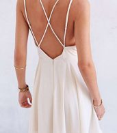 photo Spaghetti Strap Deep V-Neck Crossed Back A-line Dress by OASAP, color White - Image 2