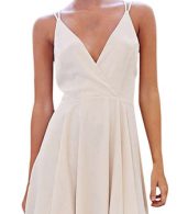 photo Spaghetti Strap Deep V-Neck Crossed Back A-line Dress by OASAP, color White - Image 1