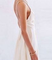 photo Spaghetti Strap Deep V-Neck Crossed Back A-line Dress by OASAP, color White - Image 3