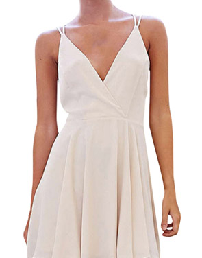 photo Spaghetti Strap Deep V-Neck Crossed Back A-line Dress by OASAP, color White - Image 1