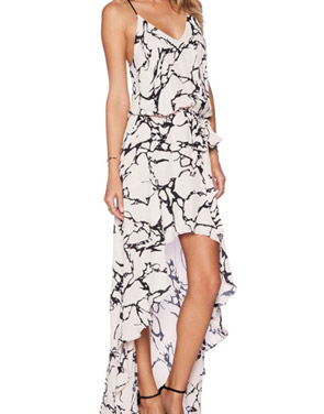photo Spaghetti Strap V-Neck Marbling Print High Low Dress by OASAP, color Multi - Image 2