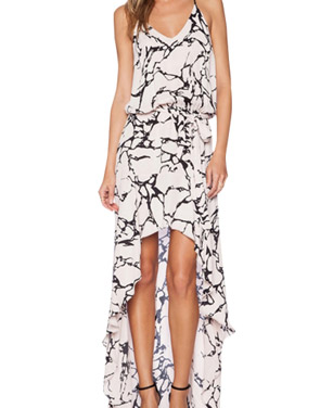 photo Spaghetti Strap V-Neck Marbling Print High Low Dress by OASAP, color Multi - Image 1