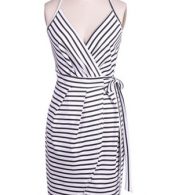photo Spaghetti Strap V-Neck Surplice Stripe Dress by OASAP, color White Black - Image 3