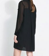 photo Stand Collar Button Down Front Chiffon Dress by OASAP, color Black - Image 2