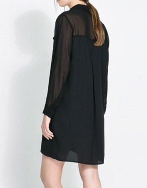 photo Stand Collar Button Down Front Chiffon Dress by OASAP, color Black - Image 2