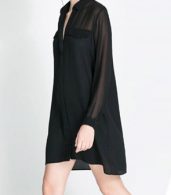 photo Stand Collar Button Down Front Chiffon Dress by OASAP, color Black - Image 3