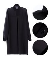 photo Stand Collar Button Down Front Chiffon Dress by OASAP, color Black - Image 9