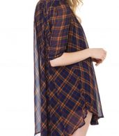 photo Stand Collar Half Sleeve Plaid Chiffon Short Dress by OASAP, color Multi - Image 2