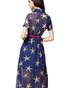 photo Starry Print Short Sleeve Semi-Sheer Plus Size Midi Dress by OASAP, color Blue - Image 2
