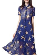 photo Starry Print Short Sleeve Semi-Sheer Plus Size Midi Dress by OASAP, color Blue - Image 1