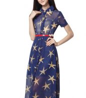 photo Starry Print Short Sleeve Semi-Sheer Plus Size Midi Dress by OASAP, color Blue - Image 3