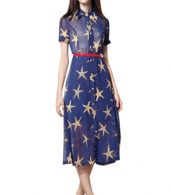 photo Starry Print Short Sleeve Semi-Sheer Plus Size Midi Dress by OASAP, color Blue - Image 4