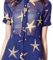 photo Starry Print Short Sleeve Semi-Sheer Plus Size Midi Dress by OASAP, color Blue - Image 5
