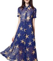 photo Starry Print Short Sleeve Semi-Sheer Plus Size Midi Dress by OASAP, color Blue - Image 7