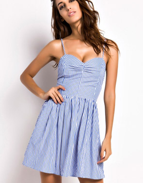 photo Striped Spaghetti Straps Backless Cami Dress by OASAP, color Blue - Image 1