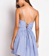 photo Striped Spaghetti Straps Backless Cami Dress by OASAP, color Blue - Image 2