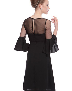 photo Stylish 3/4 Sleeve Sheer Lacey A-Line Little Black Dress by OASAP, color Black - Image 2