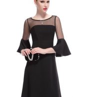 photo Stylish 3/4 Sleeve Sheer Lacey A-Line Little Black Dress by OASAP, color Black - Image 1