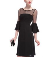 photo Stylish 3/4 Sleeve Sheer Lacey A-Line Little Black Dress by OASAP, color Black - Image 3
