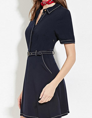 photo Stylish Button Front Slim Fit Belted A-line Dress by OASAP - Image 2