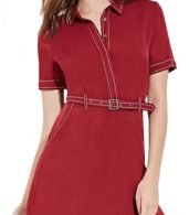 photo Stylish Button Front Slim Fit Belted A-line Dress by OASAP - Image 4