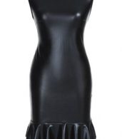 photo Stylish Faux Leather Sleeveless Flouncing Hem Bodycon Dress by OASAP, color Black - Image 3