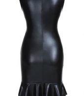 photo Stylish Faux Leather Sleeveless Flouncing Hem Bodycon Dress by OASAP, color Black - Image 4