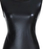 photo Stylish Faux Leather Sleeveless Flouncing Hem Bodycon Dress by OASAP, color Black - Image 5