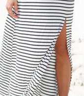photo Stylish Striped Backless Maxi Dress by OASAP, color White Black - Image 4