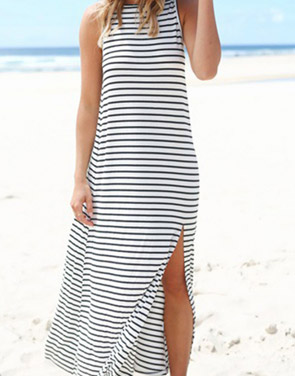 photo Stylish Striped Backless Maxi Dress by OASAP, color White Black - Image 1