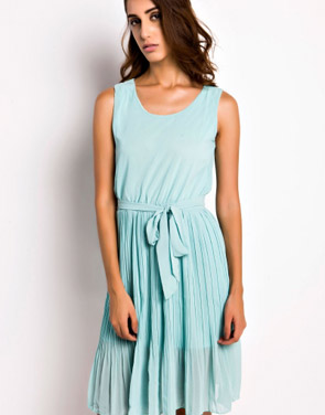 photo Summer Pleated Belted Chiffon Dress by OASAP, color Mint Green - Image 1