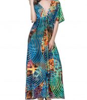 photo Summer V-Neck Short Sleeve Floral Boho Print Maxi Dress by OASAP - Image 2