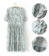 photo Summer V-Neck Short Sleeve Floral Print Midi Dress by OASAP, color Multi - Image 7
