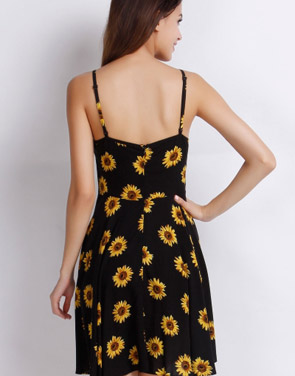 photo Sunflower Print Spaghetti Strap Mini Dress by OASAP, color Black - Image 2