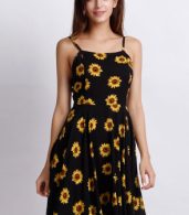 photo Sunflower Print Spaghetti Strap Mini Dress by OASAP, color Black - Image 1