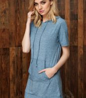 photo Sweat Side Slit Drawstring Hooded Dress by OASAP, color Blue Grey - Image 1