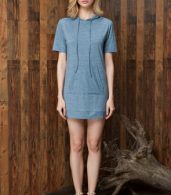 photo Sweat Side Slit Drawstring Hooded Dress by OASAP, color Blue Grey - Image 3